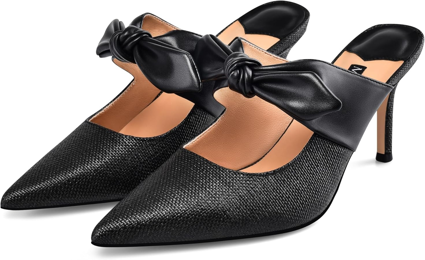 MIRAAZZURRA Mule Heels for Women Raffia High Heels Bow Heels Pointed Close Toe Mules Slip On Stil... | Amazon (US)