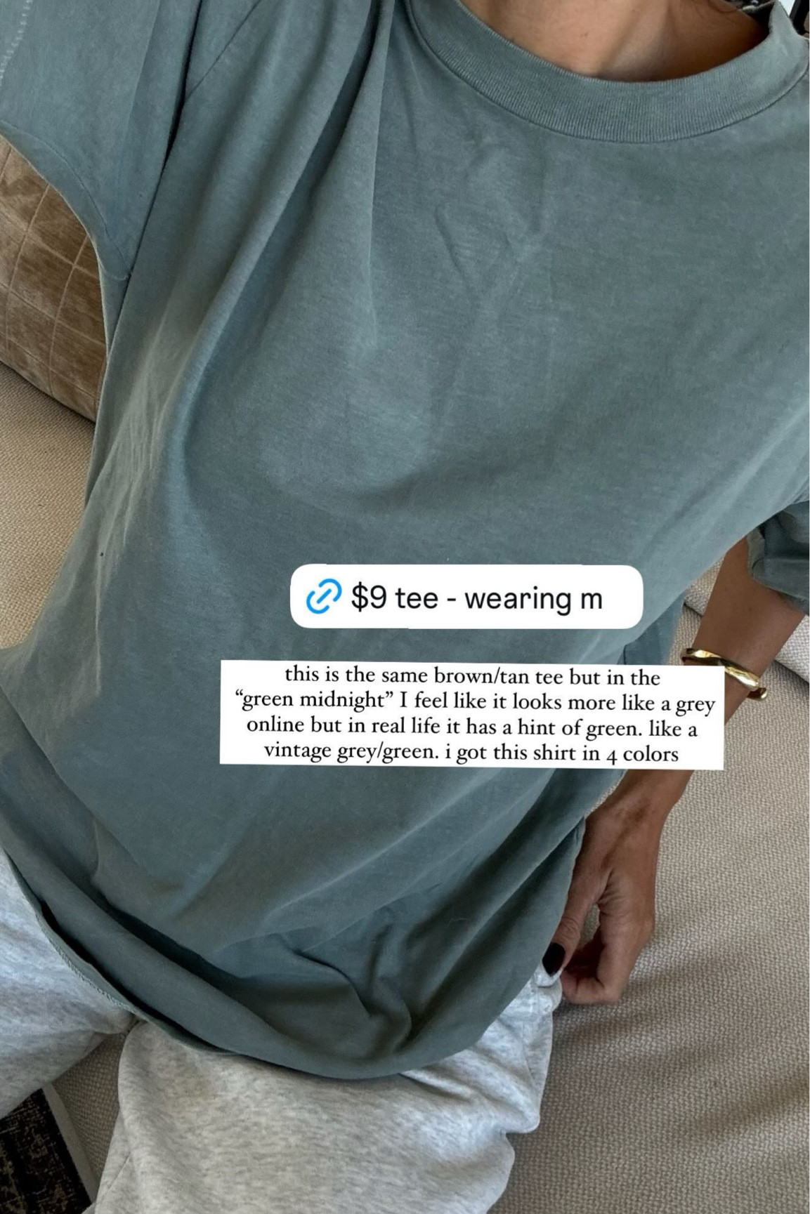 Love this $9 tee!  Color is “green midnight” - it looks more like a grey online but in real life it has a hint of green. like a vintage grey/green. i got this shirt in 4 colors. Wearing size medium

Fall outfit, casual outfit, comfy tee, lounge outfit, mom outfit, school drop off outfit, Christine Andrew 

#LTKFindsUnder50 #LTKSeasonal #LTKStyleTip