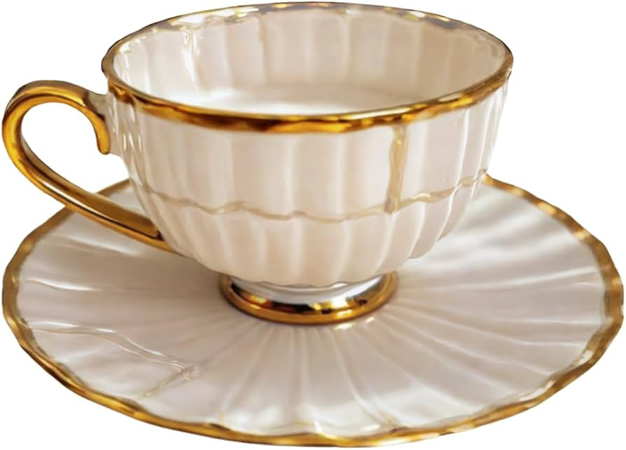 Jogo de Xícaras para Café 90ml com Pires e Bordas Douradas em Cerâmica Ideal para Servir com S... | Amazon (BR)