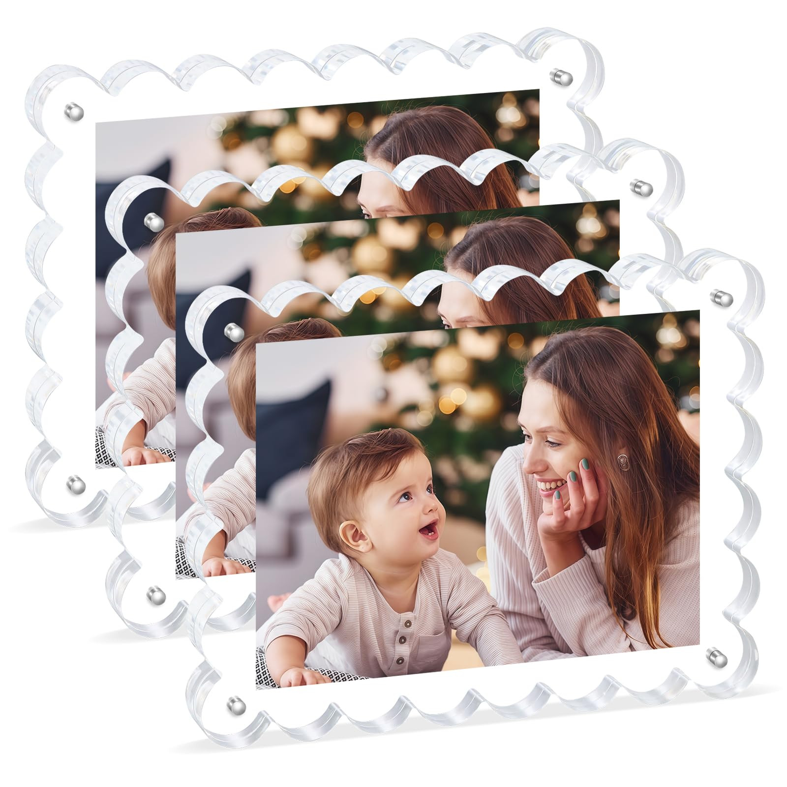 Magnetic Photo Frame 6\u00d78Inch -3Pack Acrylic Scalloped Glass Frames, 12+12mm Thick Double-Sid... | Amazon (US)