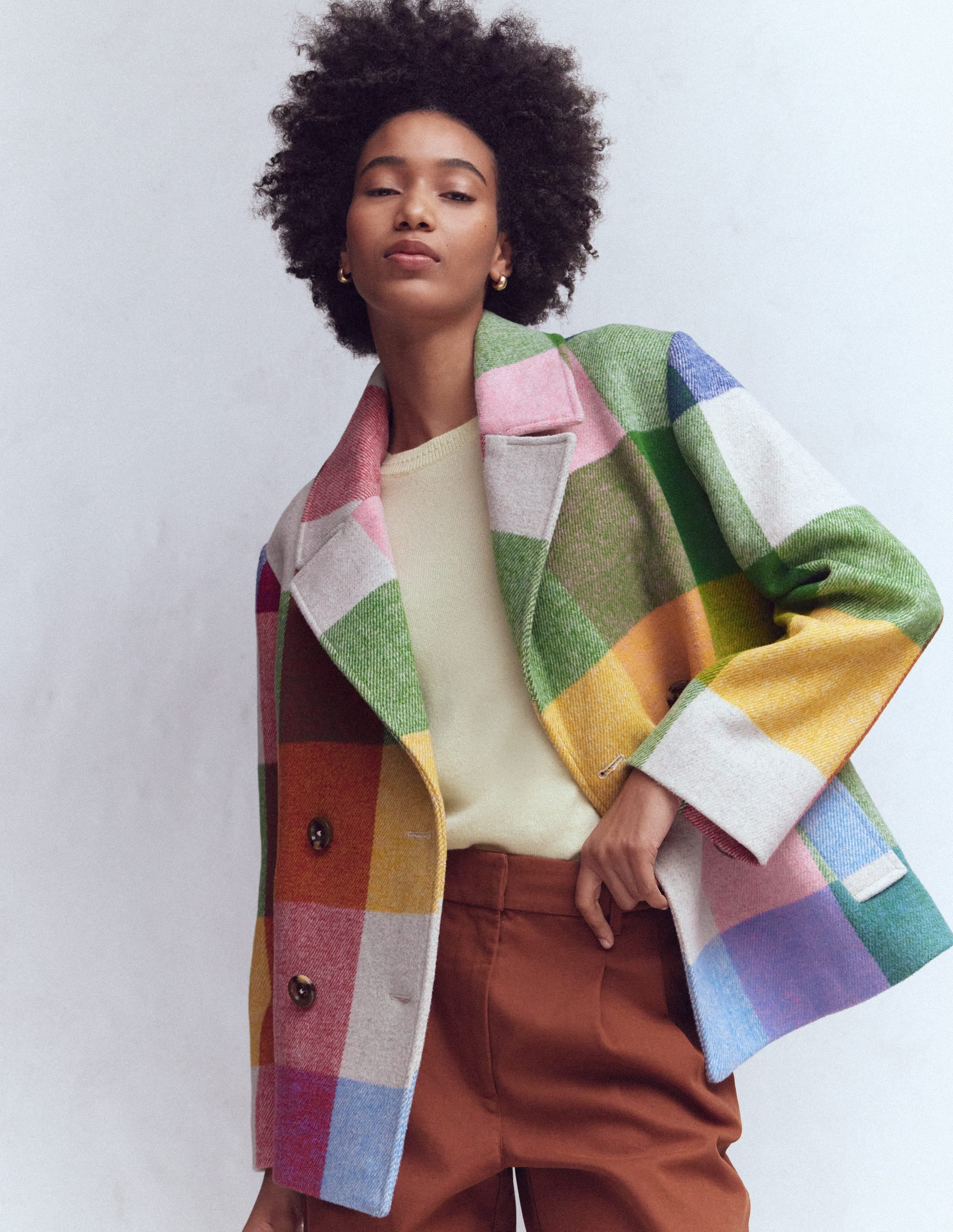 Revere Collar Wool Coat-Giant Multigingham | Boden (US)