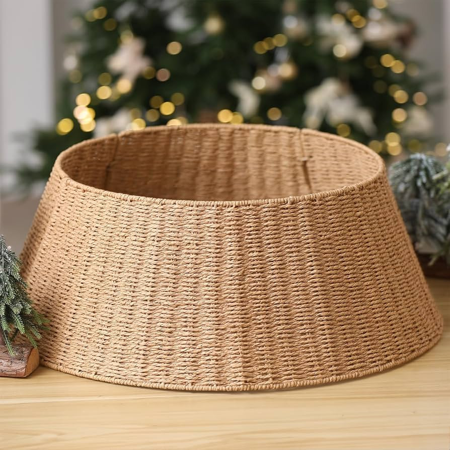 Handmade Christmas Tree Collar Basket Skirt-Elegant Woven Rattan Ring Base Cover-28in Stand Decor... | Amazon (US)