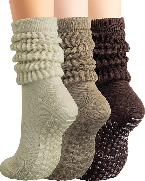 BomKinta Pilates Socks with Grips for Women Yoga Grippy Slouch Scrunch Sock | Slipper Socks, Barr... | Amazon (US)