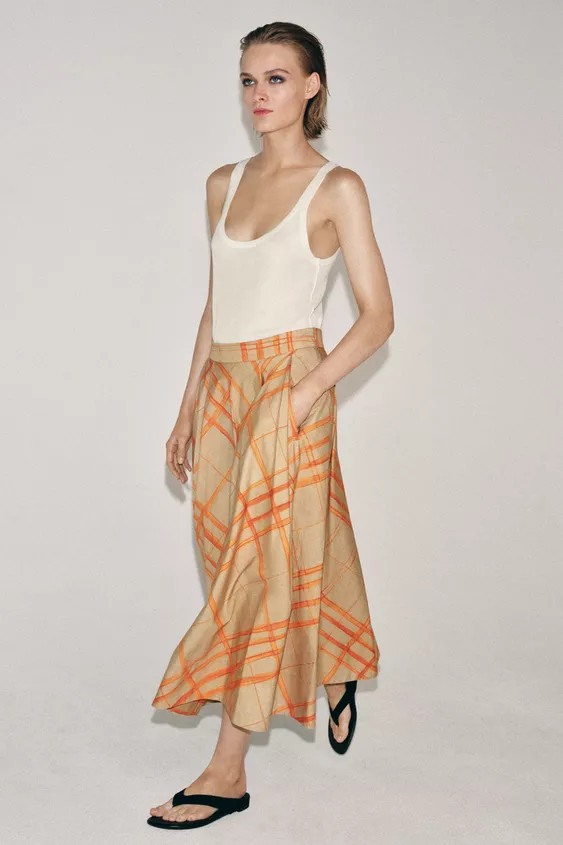 PLAID RUFFLED MIDI SKIRT | Zara US