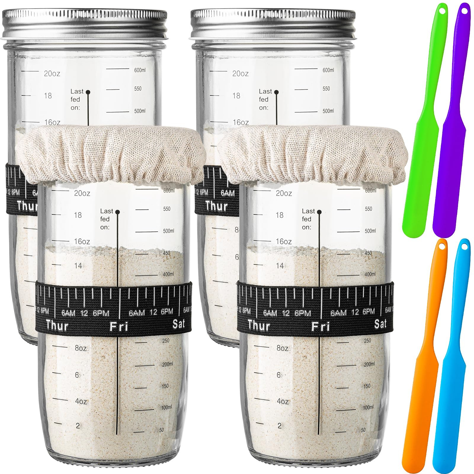 Sourdough Starter Jar, 24 Oz Sourdough Starter Container, 4 Set Sourdough Starter Kit with Date M... | Amazon (US)