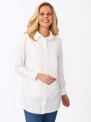 Blair Women's Plus Fiesta Long-Sleeve Big Shirt, White XL | Blair