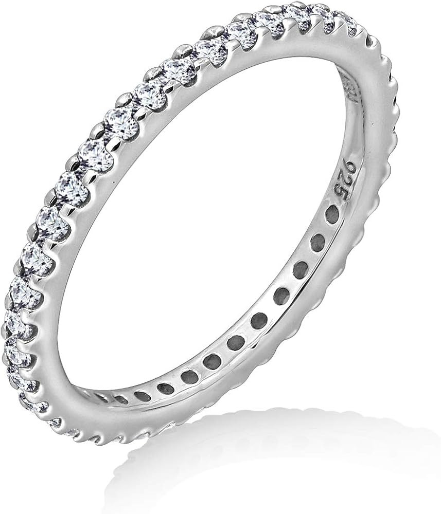 Amazon Essentials Platinum or Gold Plated Sterling Silver All-Around Band Ring set with Round Inf... | Amazon (US)