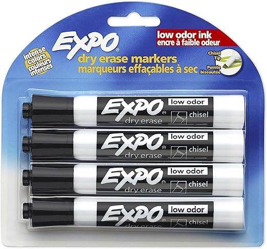 EXPO 80661 Low-Odor Dry Erase Markers, Chisel Tip, Black, 4-Count | Amazon (US)