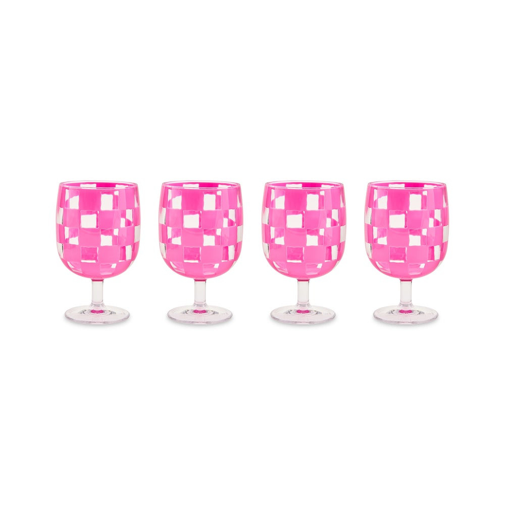Pink Check Acrylic Water Goblets, Set of 4 | MacKenzie-Childs