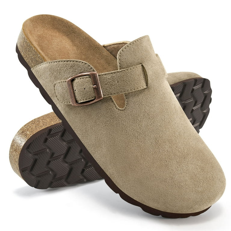 Ecetana Women's Suede Clogs & Mules Cork Footbed Slip On Leather Mules with Arch Support | Walmart (US)