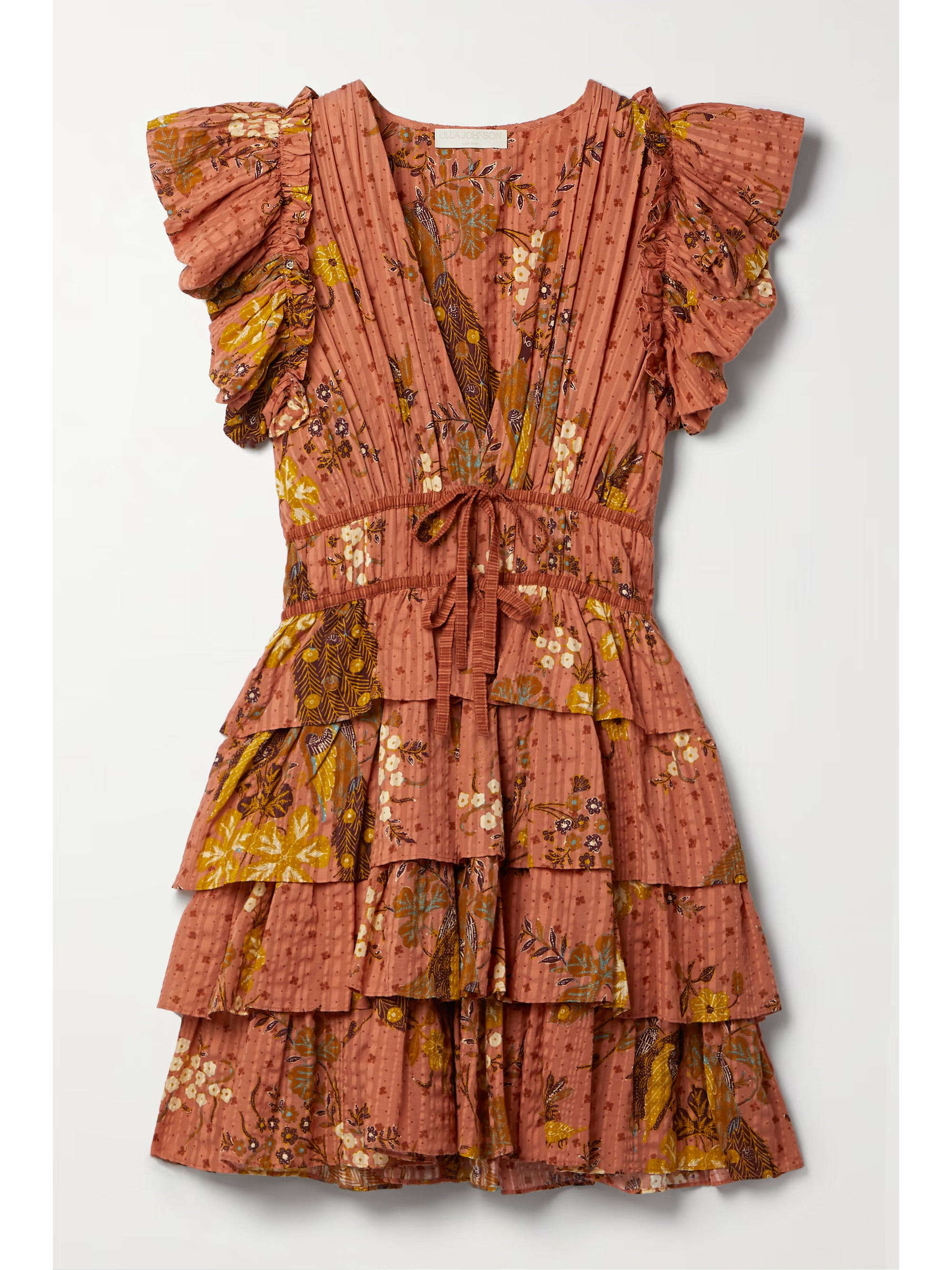 Marni gathered tiered printed cotton-blend mini dress | NET-A-PORTER (US)