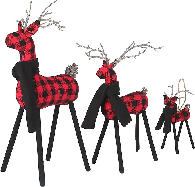 WizPower Christmas Reindeer Family 3 Pieces Set, 3D Christmas Deer Figurines with Twine Antlers, ... | Amazon (US)