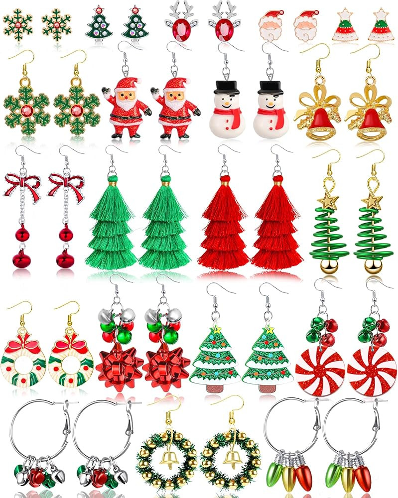 Natonhi 20 Pairs Christmas Earrings for Women, Holiday Xmas Dangle Earrings Bow Tree Bells Snowfl... | Amazon (US)