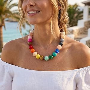 WOWORAMA Colorful Chunky Necklaces for Women 20MM Large Oversized Resin Beaded Necklace Bold Stat... | Amazon (US)