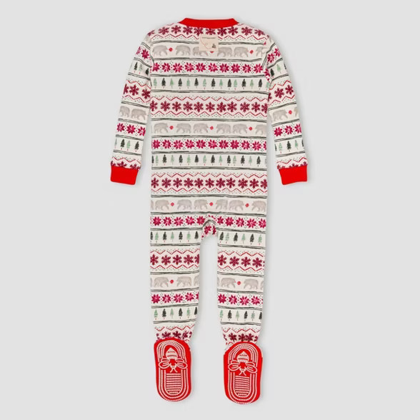 Burt's Bees Baby® Baby Fair Isle Organic Cotton Tight Fit Footed Pajama - Red | Target