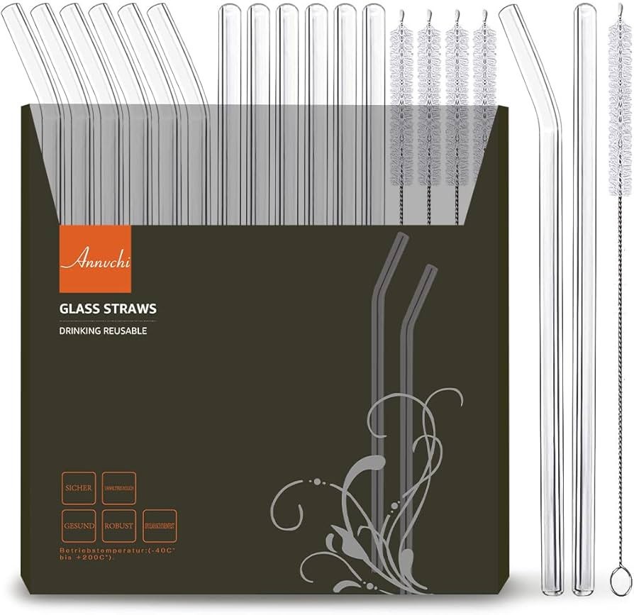 16 Pack Reusable Glass Straws,Set of 6 Straight and 6 Bent with 4 Cleaning Brush,Perfect for Smoo... | Amazon (US)