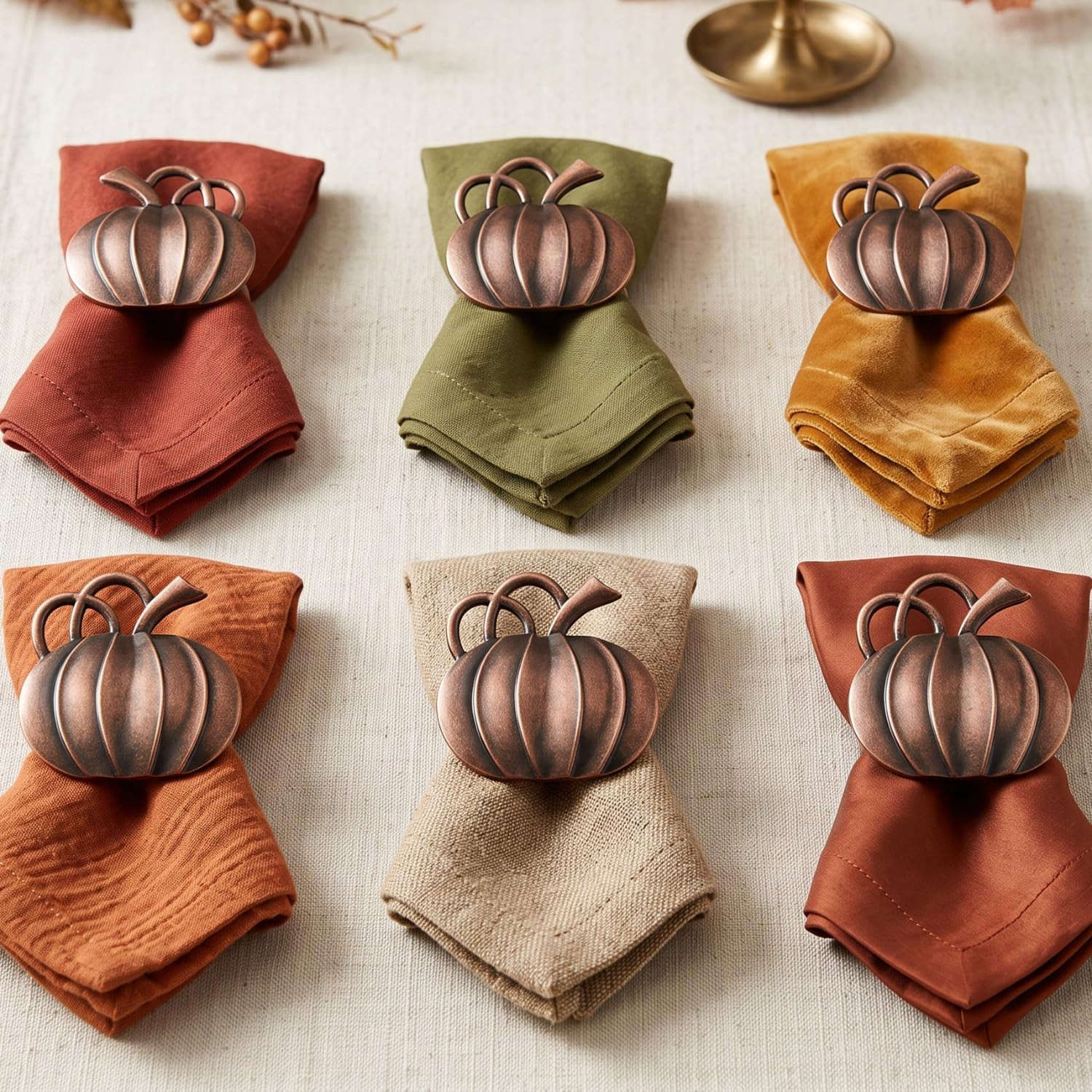 Patelai 6 Pieces Fall Pumpkin Napkin Rings Thanksgiving, Bronze | Amazon (US)