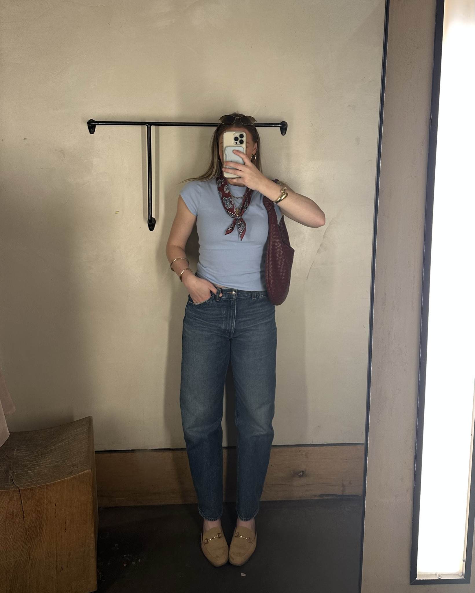 Love a simple outfit + adding fun accessories!🤍

Anthropologie neck scarf + necklace
Madewell jeans 
Target tshirt 
Ray Ban sunglasses 
Anthropologie bag 
Old Navy loafers 
Urban outfitters bracelet + earrings 
Kate spade bracelet 
Princess Polly bracelet 

#LTKSeasonal #LTKootd #LTKgrwm