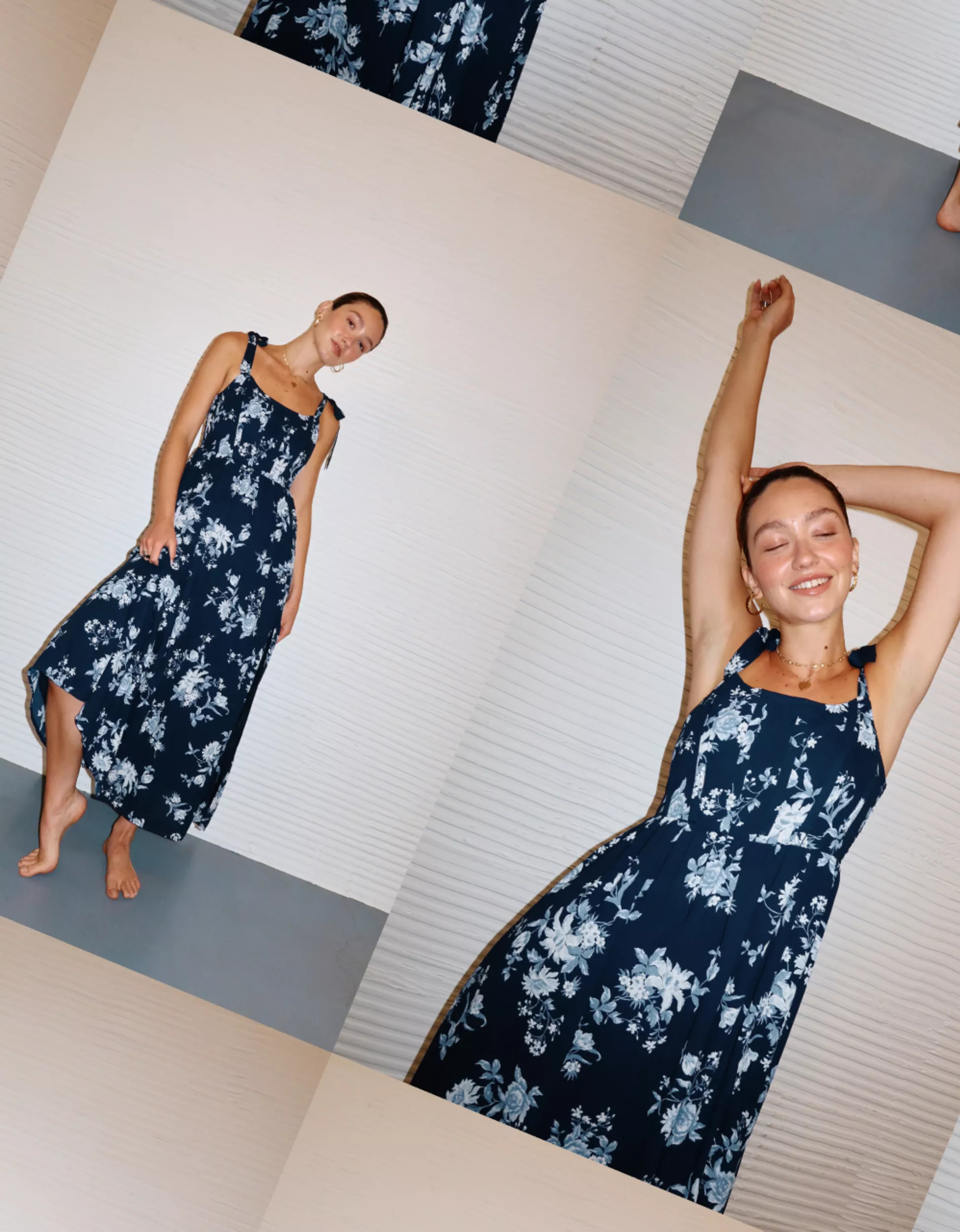 AE Corset Tie Strap Floral Midi Dress | American Eagle Outfitters (US & CA)