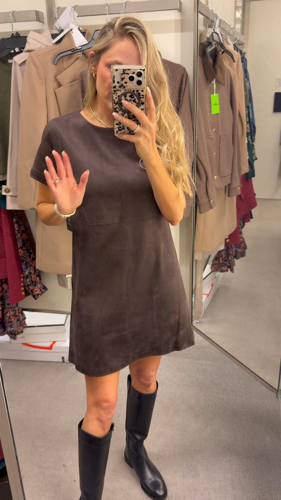 NSALE Beautiful brown suede dress from  sale runs large wearing an extra small!! GORGEOUS PAIRED WITH THESE AMAZING RIDING BOOTS… FIT TRUE SIZE… PERFECT FALL OUTFIT

#LTKgrwm #LTKOver40 #LTKSaleAlert