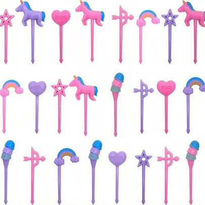 24pcs Random Color Unicorn Lunch Box Food Picks, Suitable For Decorating Lunch Boxes, Cute Plastic Food Decorations, Reusable Lunch Box Toothpick Set | SHEIN