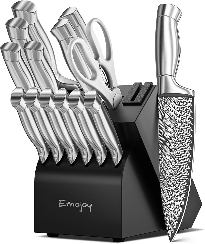 Knife Set, Emojoy 15 Pieces Kitchen Knife Block Set with Built-in Sharpener, High Carbon Stainles... | Amazon (US)