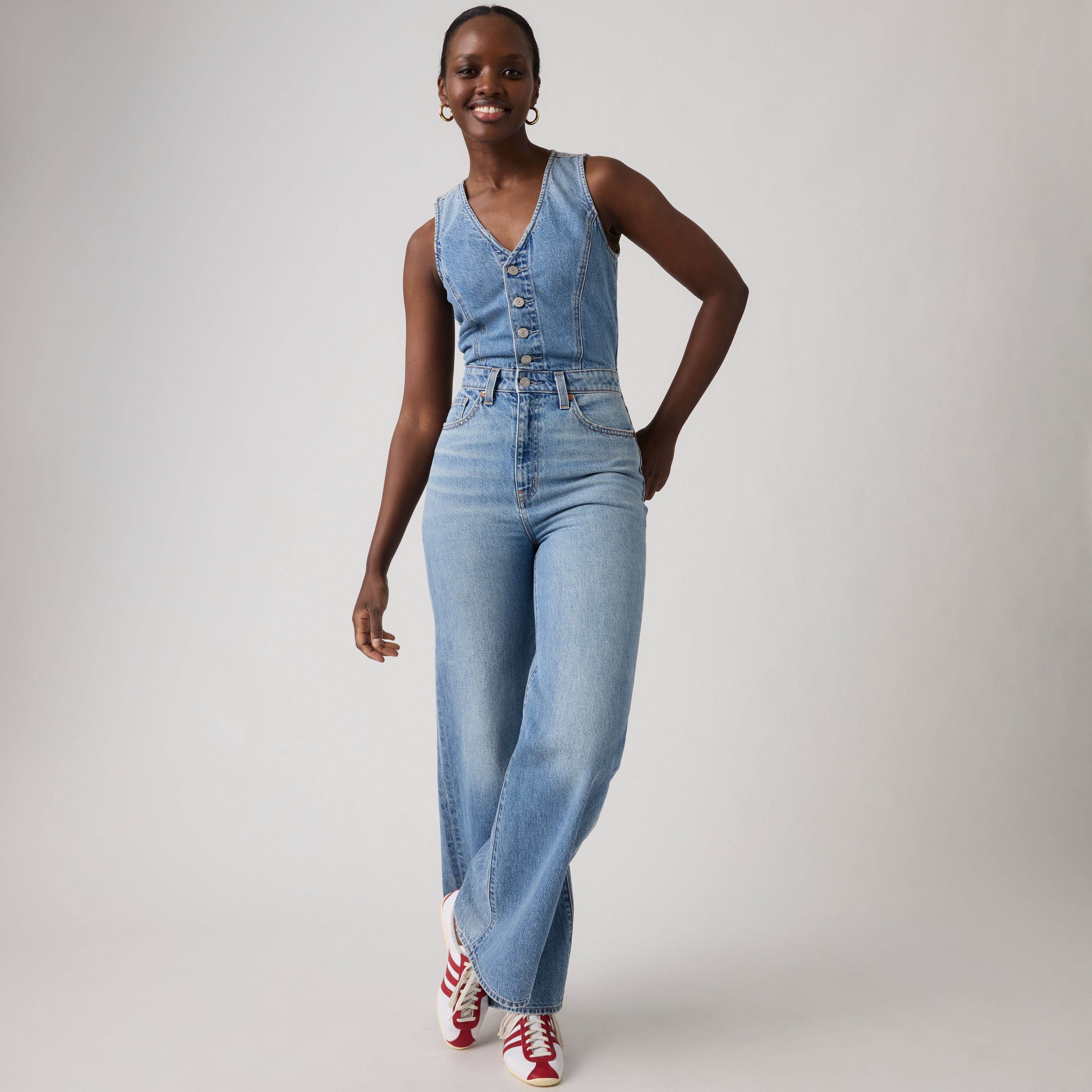 Levi's Denim Wide Leg Lightweight Jumpsuit - Women's - 24 - Blue | Levi's UK