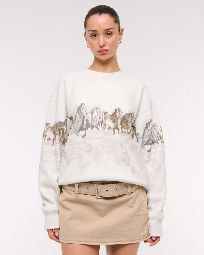 Horses Graphic Oversized Sunday Crew | Abercrombie & Fitch (US)