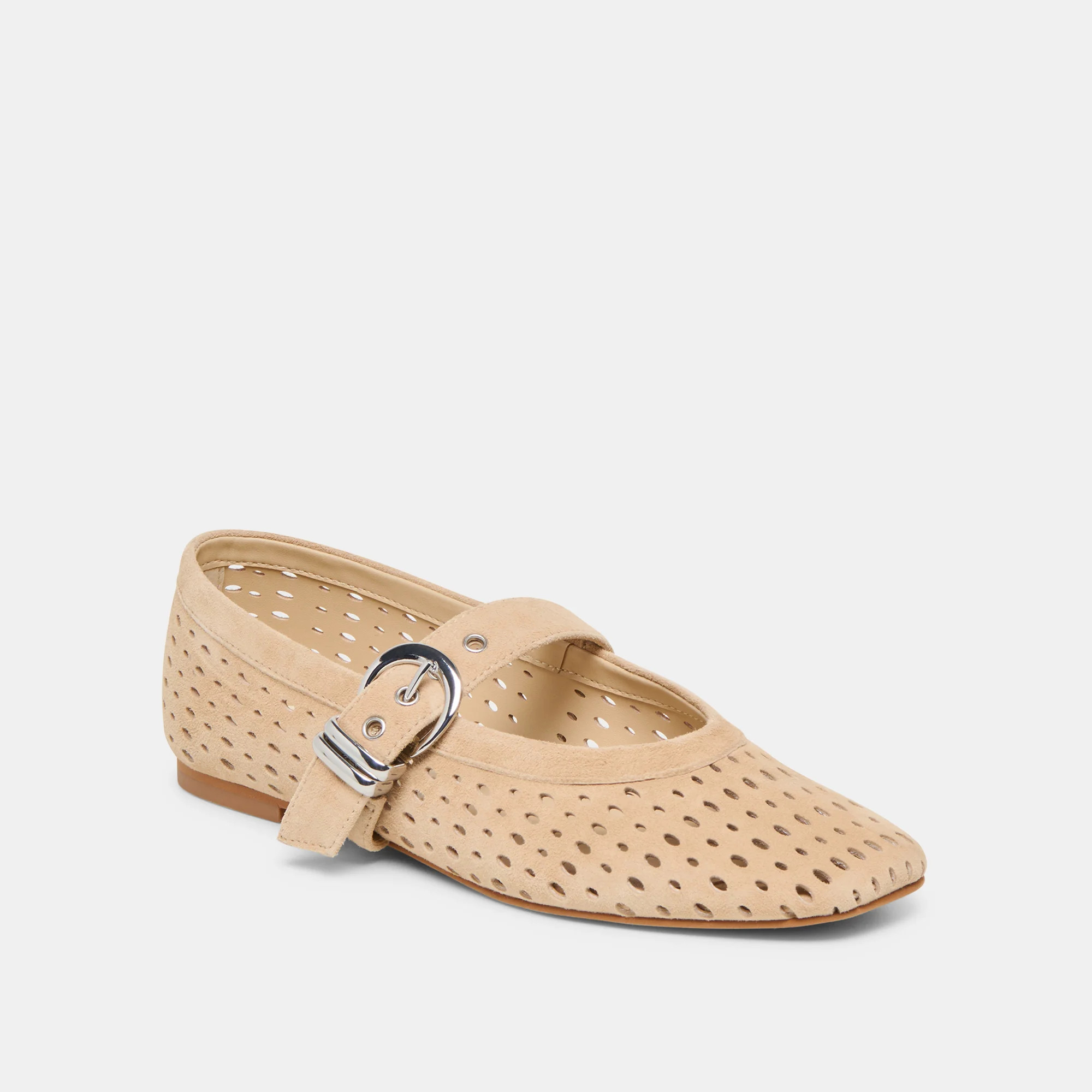 Mikel Ballet Flats Camel Perforated Suede | DolceVita.com