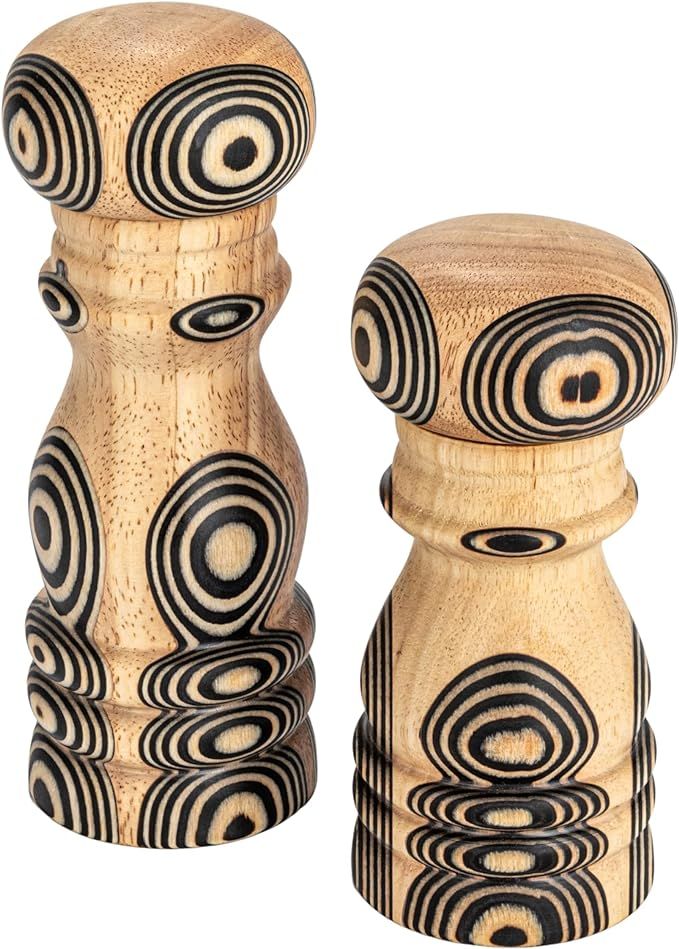 Bloomingville Wood Salt and Pepper Mills with Inlaid Circles Design, Natural and Black, Set of 2,... | Amazon (US)