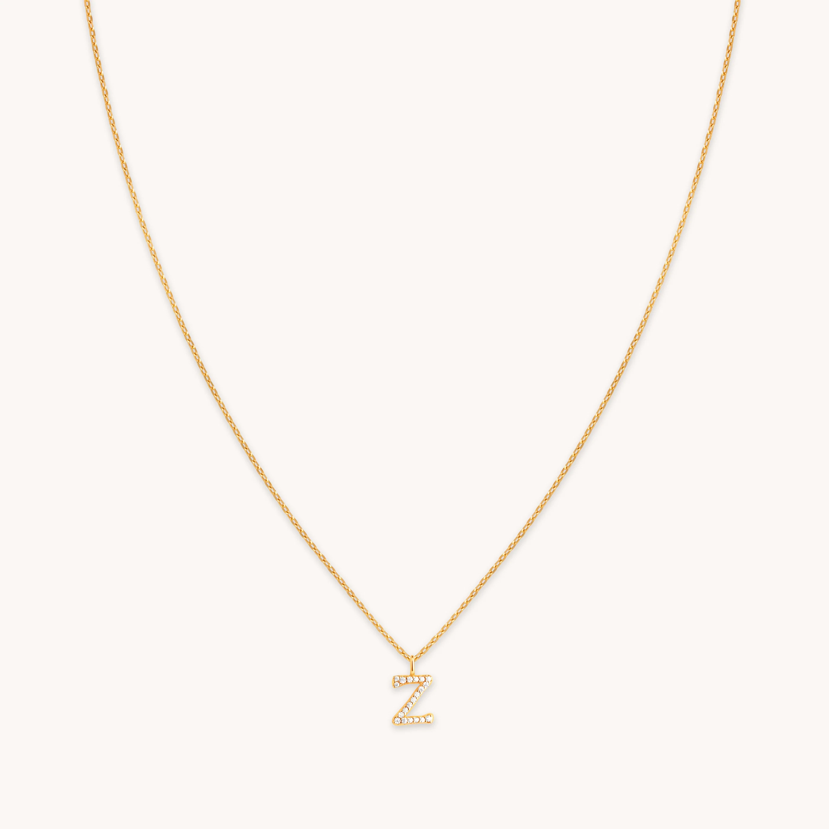 Z Initial Pavé Pendant Necklace in Gold | Astrid & Miyu UK