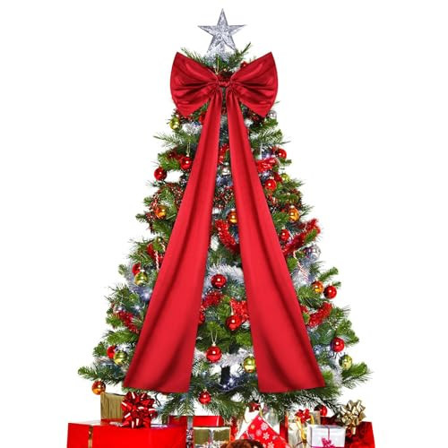 Christmas Tree Topper Bow, Large Bow Tree Topper, Big red Bow for Christmas Tree, Satin Bows Christmas Decorations, Christmas Wreath Bows for Home Party Wedding Car Holiday Decor Supplies (Green) | Amazon (US)