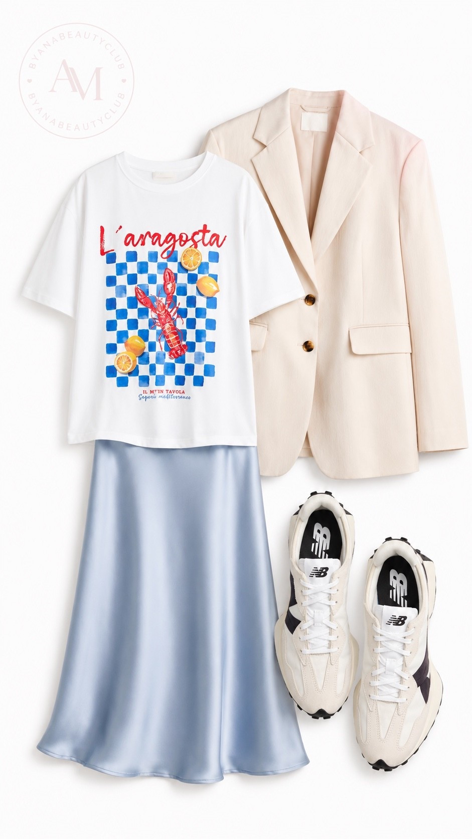 ☁️ Soft, chic & effortless. This look pairs a classic ivory blazer with a silky blue satin skirt, a fun graphic tee, and New Balance sneakers for the perfect mix of polished and casual. A timeless outfit you’ll wear on repeat. 🤍✨

#LTKStyle #LTKFinds #Nordstrom #NewBalance #GraphicTee #SatinSkirt #BlazerStyle #EverydayStyle #CasualChic #SummerStyle #FashionInspo #OOTD

#LTKSaleAlert #LTKSeasonal #LTKootd