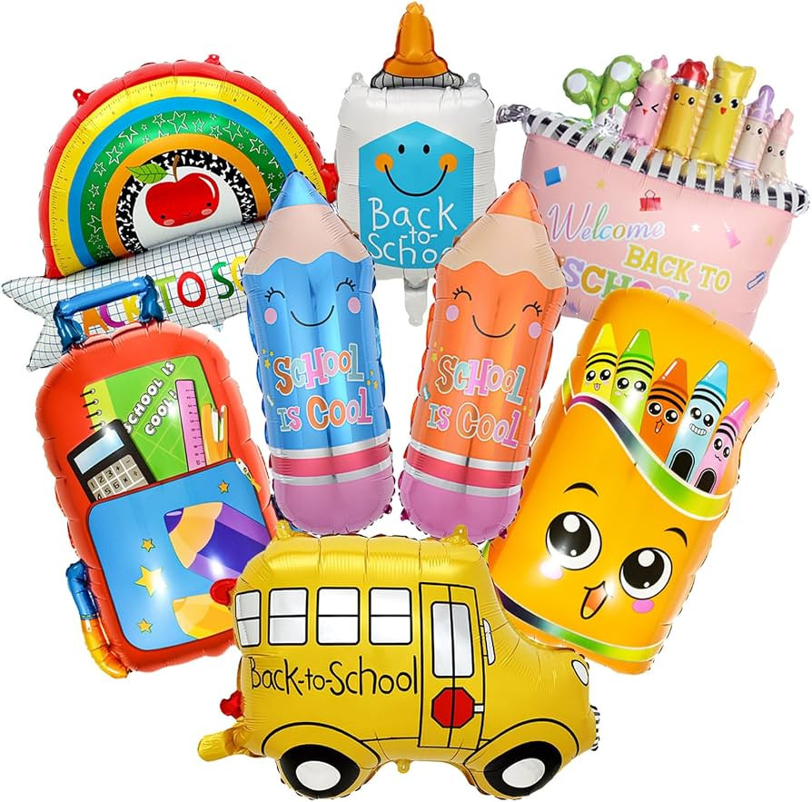 Back to School Foil Balloons, Pencil Crayon Bus Backpack Shapes, Mylar, Welcome Back to School Pa... | Amazon (CA)