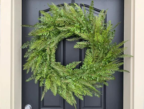 Summer Fern Wreath, Front Door Fern Wreaths with Boxwood | Etsy (US)