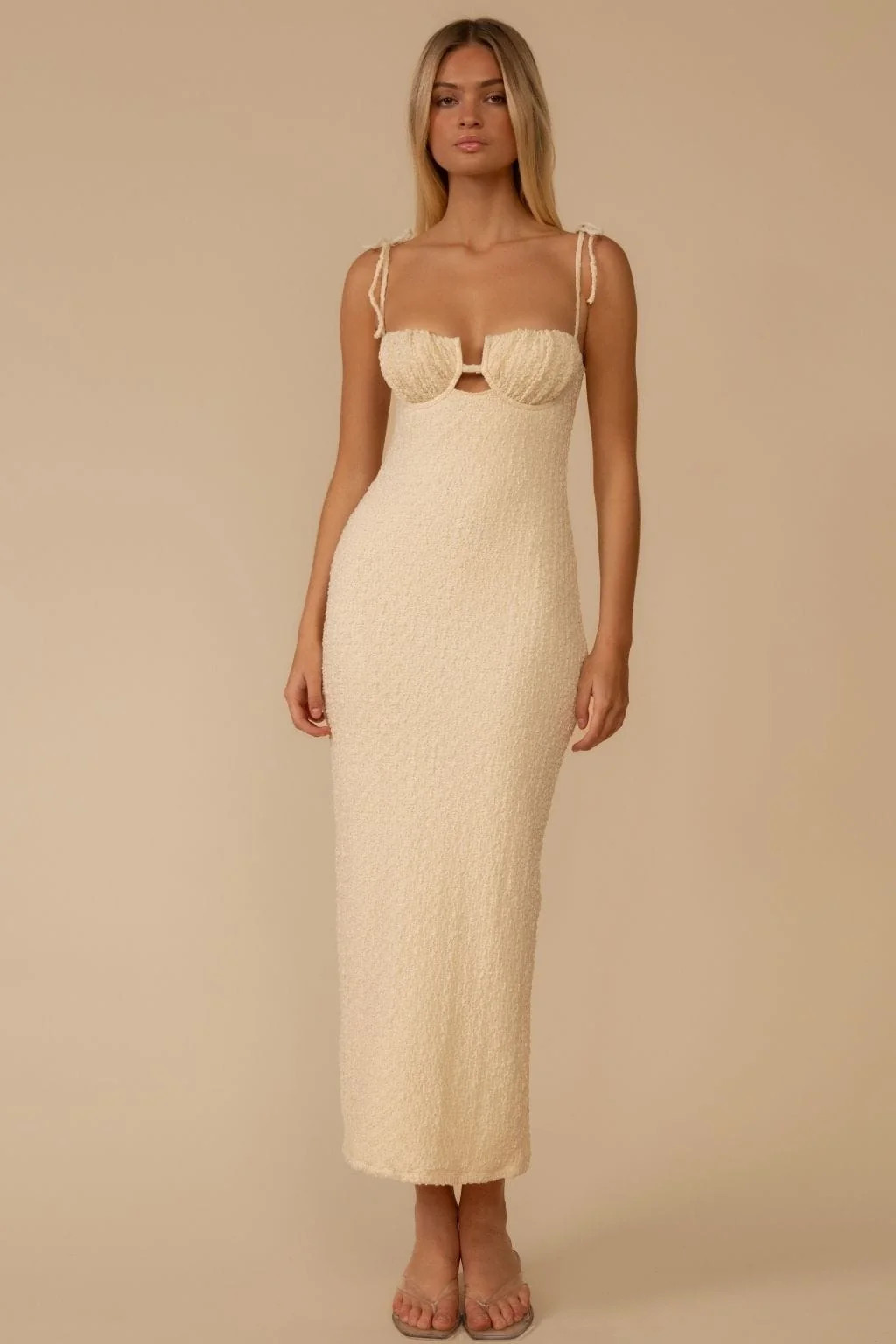 Amalia Texture Petal Long Slip Dress | Montce