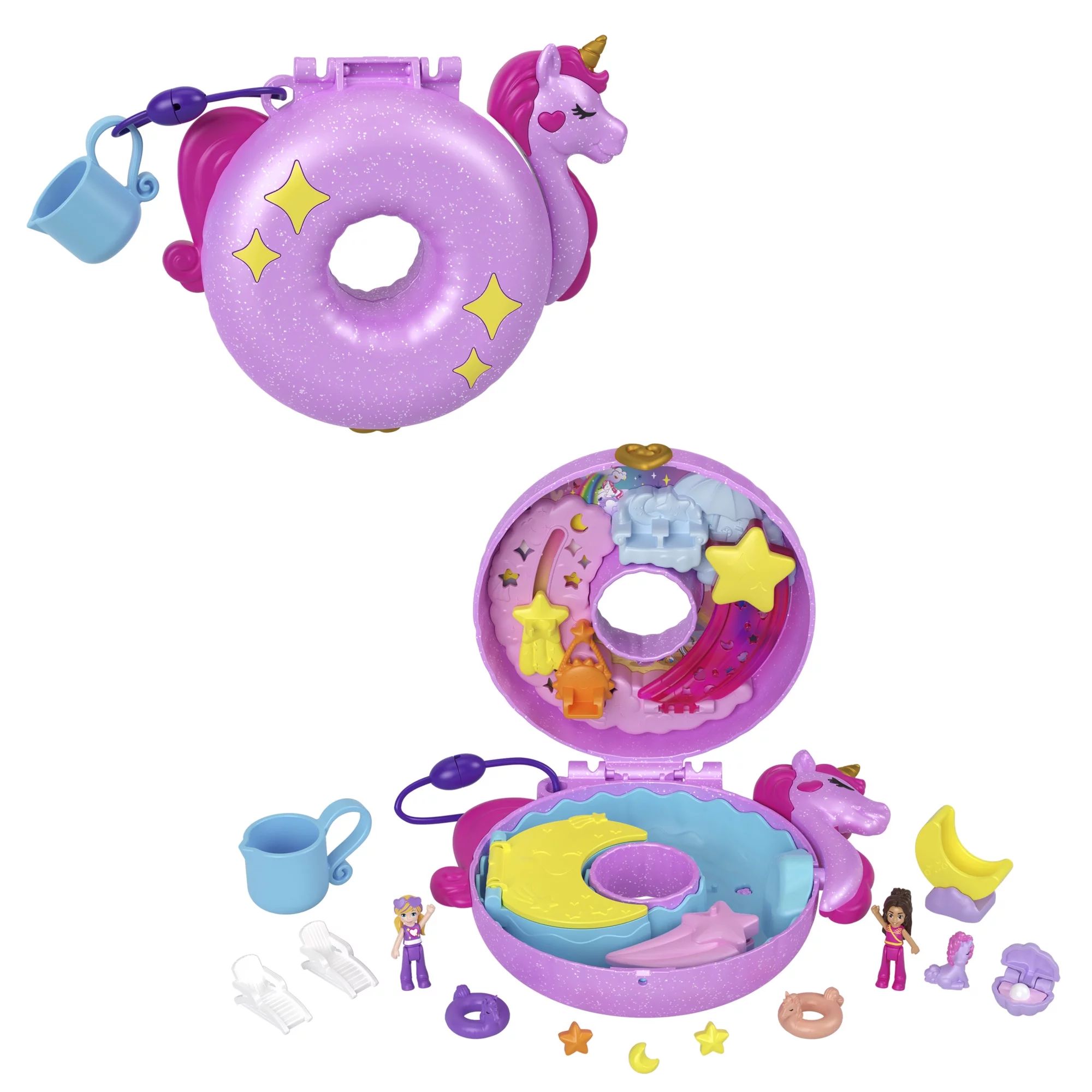 Polly Pocket Sparkle Cove Adventure Unicorn Floatie Compact Playset with 2 Micro Dolls | Walmart (US)