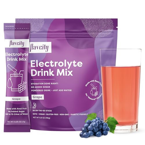 FlavCity Grape Electrolytes Drink Mix, 28 On-The-Go Stick Packs - Healthy Electrolytes Powder Packets Made with Real Fruit - Keto Powdered Drink with No Added Sugar, Gluten-Free | Amazon (US)