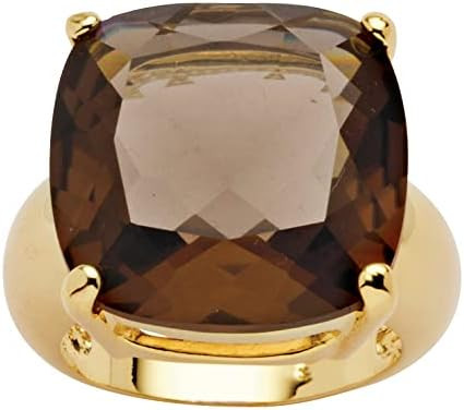 PalmBeach Yellow Gold-plated Cushion Genuine Smoky Quartz Ring Sizes 6-10 | Amazon (US)