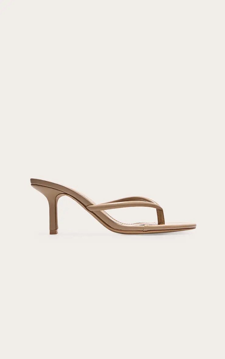 Camel PU Toe Thong Round Toe Mid Heeled Mules | PrettyLittleThing UK