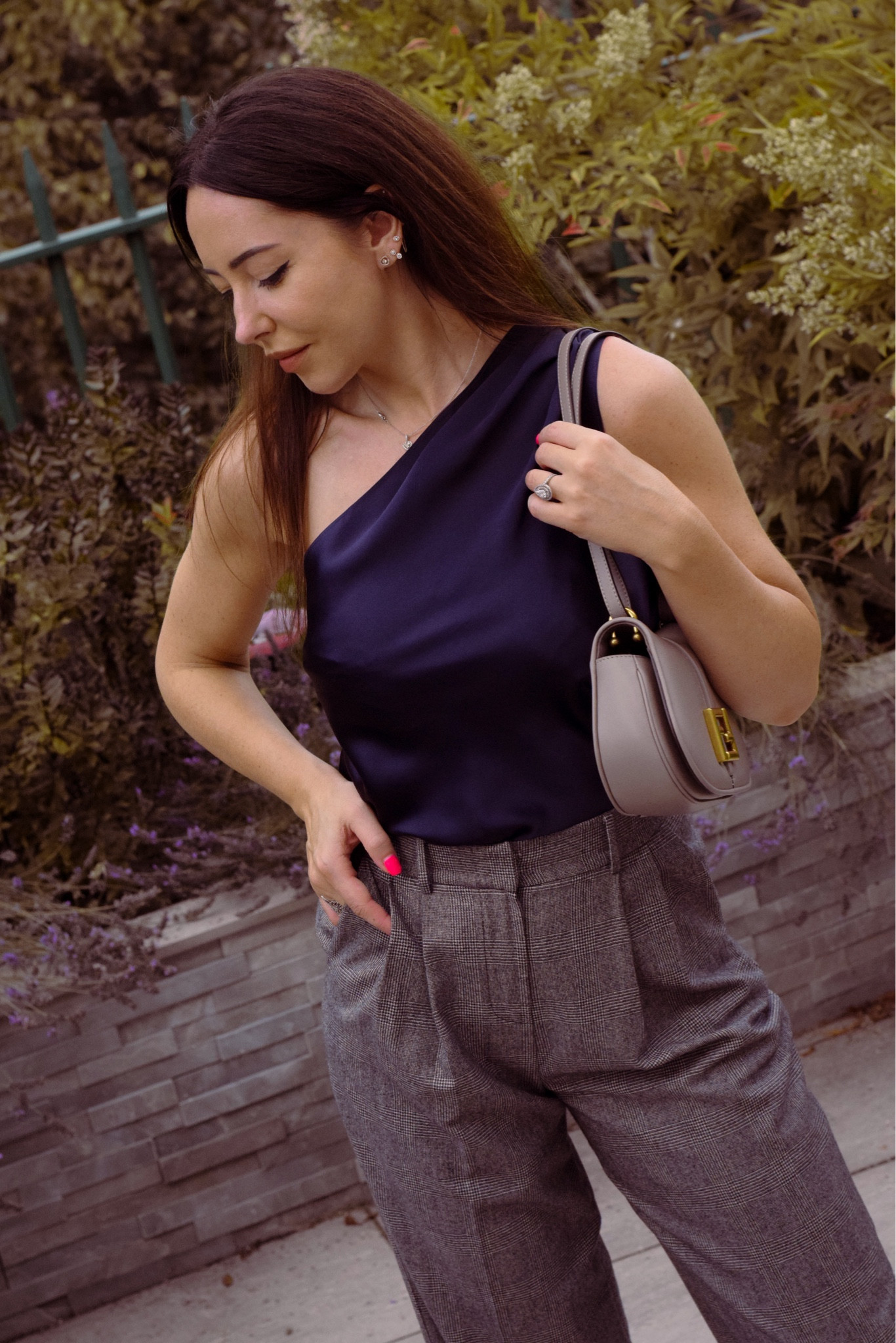 Off the shoulder top, pleat formal check trousers, crossbody shoulder bag 

#LTKSeasonal #LTKeurope #LTKstyletip