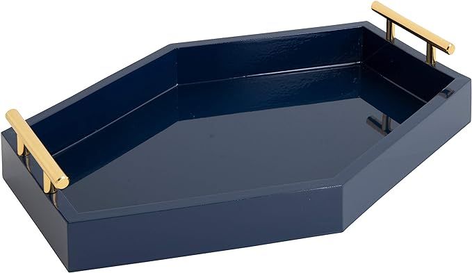 Kate and Laurel Lipton Oblong Hexagon Tray, 16.5" x 12", Navy Blue and Gold, Chic Accent Tray for... | Amazon (US)