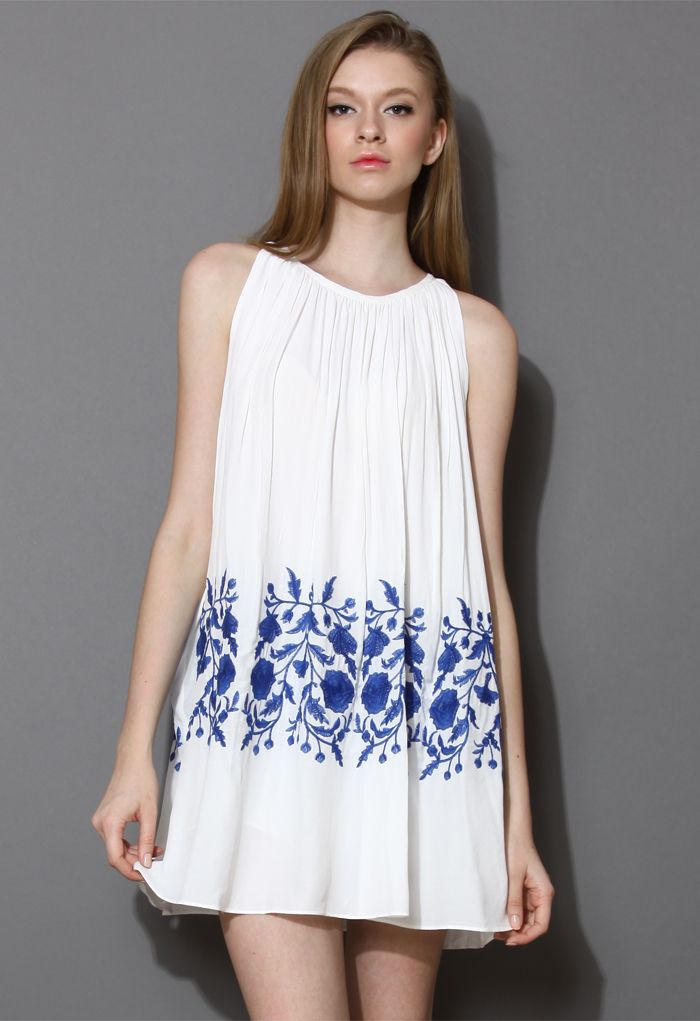 Ethereal Relaxed Embroidered Dress in White | Chicwish