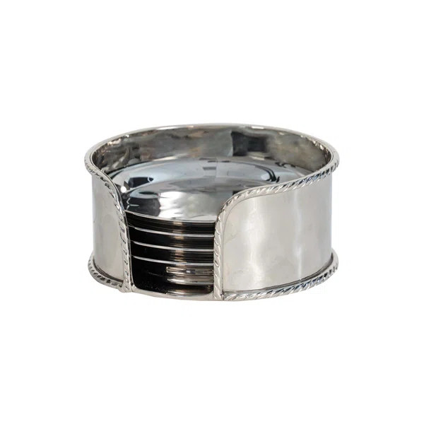 Graham Metal Round 4 -Piece Coaster Set With Holder | Wayfair North America