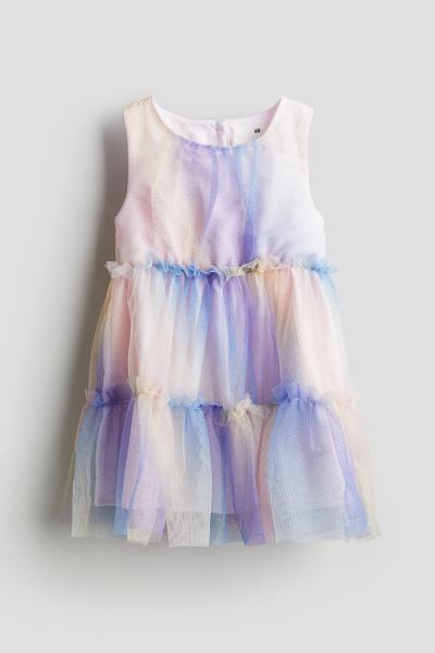 Ruffle-trimmed Tulle Dress - Round Neck - Sleeveless - Blue/gradient - Kids | H&M US | H&M (US + CA)