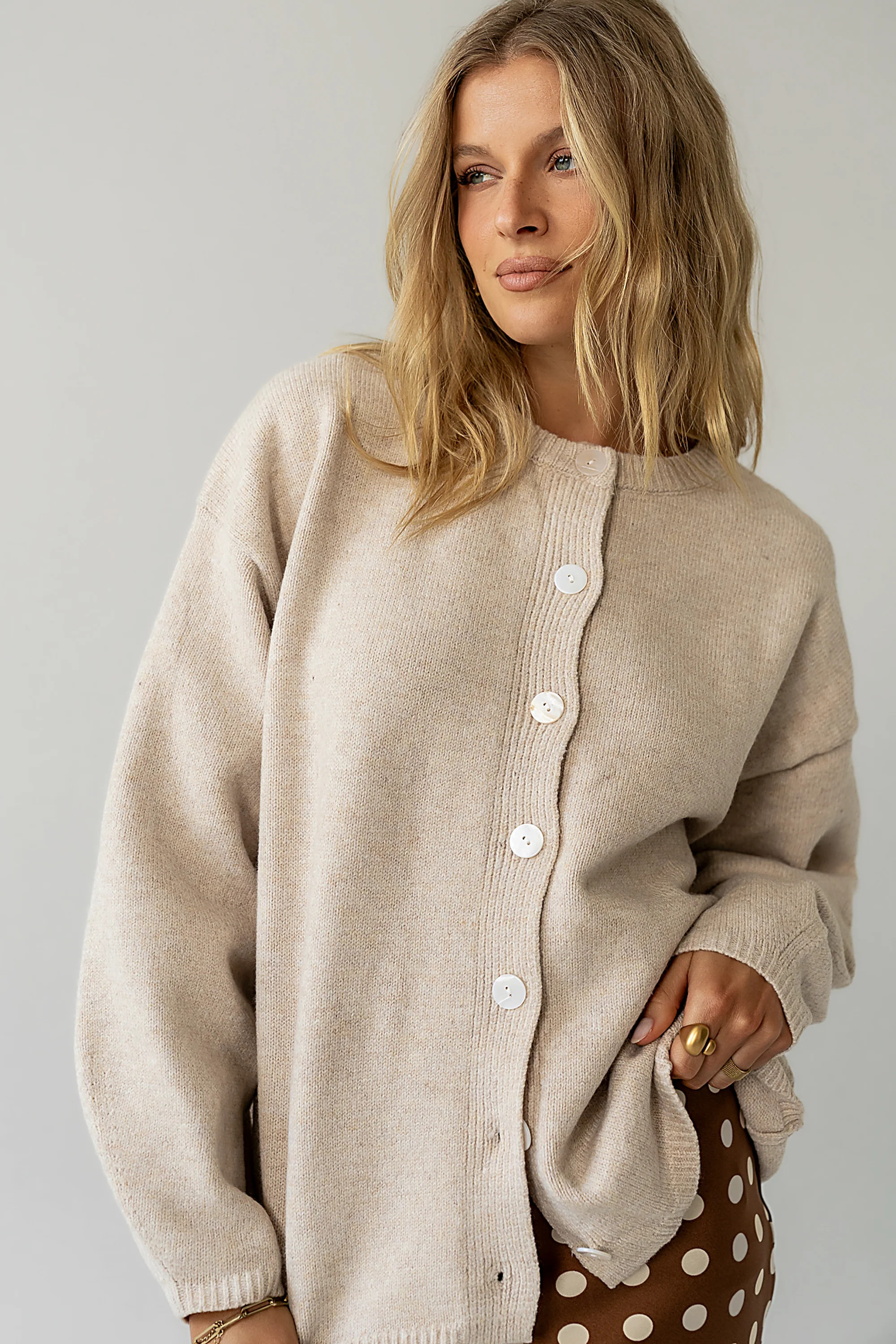 Kaia Knit Cardigan in Oatmeal | Böhme US