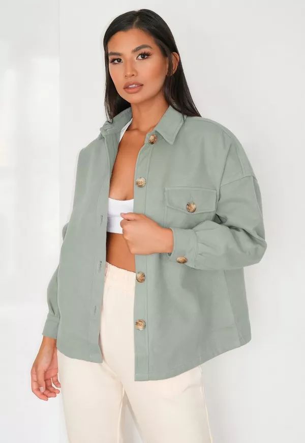 Missguided - Tall Sage Brushed Button Down Shacket | Missguided (US & CA)