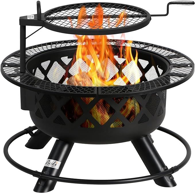 BALI OUTDOORS Wood Burning Fire Pit with Quick Removable Cooking Grill, Black, 32in | Amazon (US)