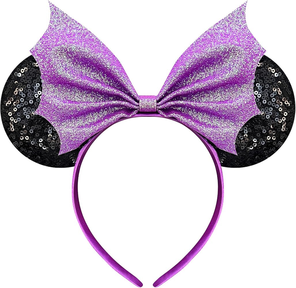 Bat Wings Mouse Ears Headband for Women, Glitter Sequins Halloween Mouse Ears | Amazon (US)