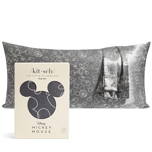 Kitsch x Disney Mickey Mouse Satin Pillowcase with Zipper for Hair, Skin & Quality Sleep, Softer Than Silk Pillow Cases, Wrinkle-Free, Smooth and Cooling Satin Pillowcase with Zipper – King Size 19x36 | Amazon (US)